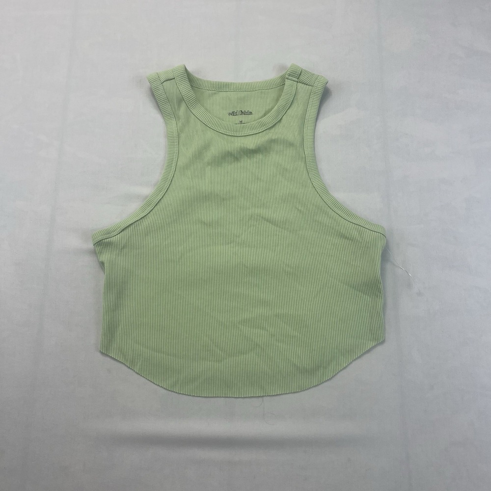 Wild Fable Women's M Sage Green Ribbed Cropped Tank Top Sleeveless Stretch